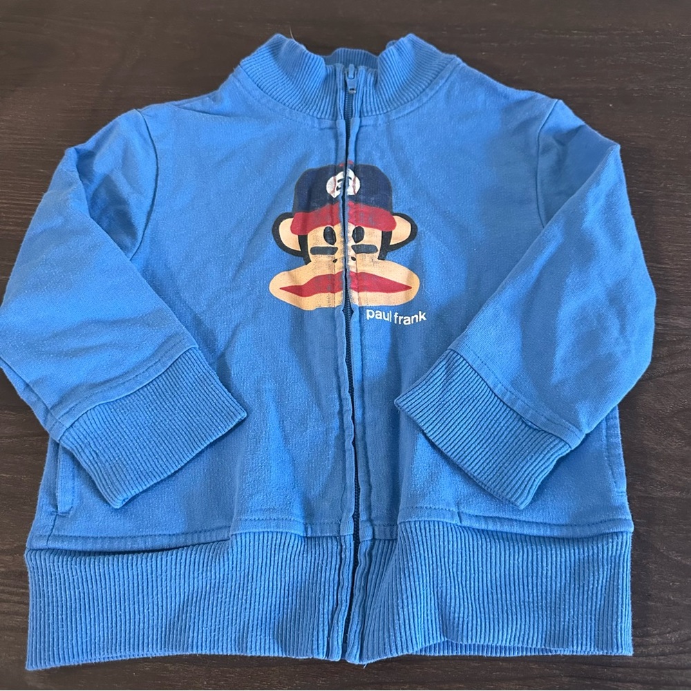 Paul Frank Full Zip Sweatshirt Toddler 3T Julius The Monkey Play Ball Blue